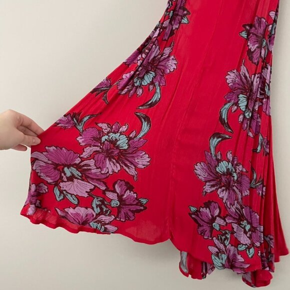 Free People Paint The Sun Red Floral Mini Slip Dress Size Small - Picture 6 of 6